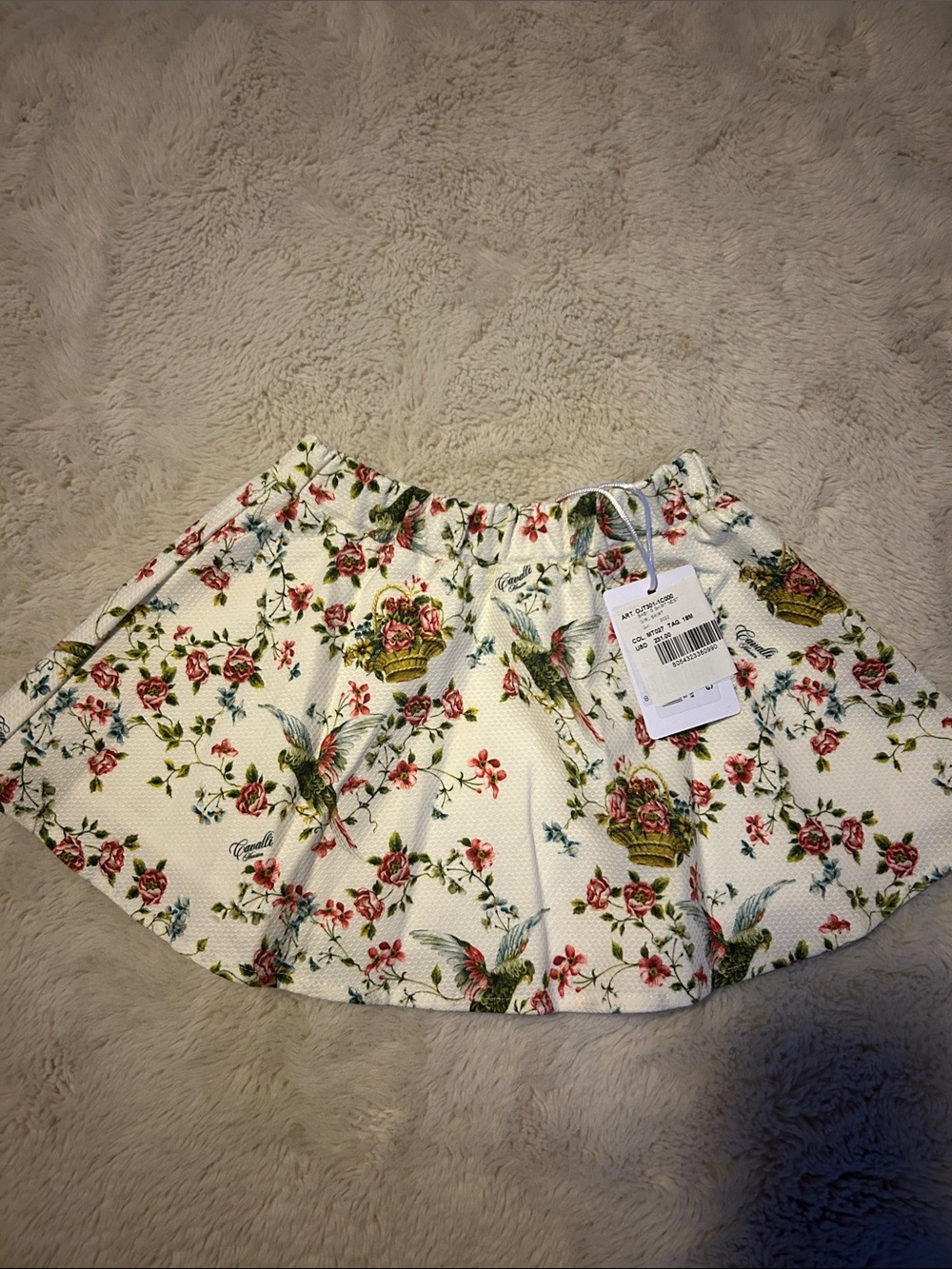 Roberto Cavalli 18m Baby Floral A-Line Skirt Bird Motif Nest & Roses Gift  $231